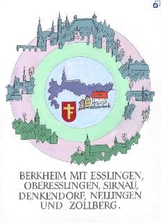 Im Zentrum befindet sich Berkheim, im äußeren Kreis finden sich die umliegenden Orte: Esslingen mit Stadtteilen Zollberg, Oberesslingen und Sirnau, Denkendorf, Nellingen - Berkheim als "Nabel der Welt"