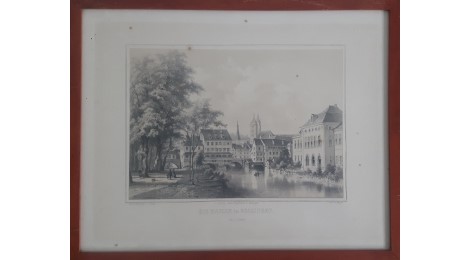 Ansicht der Maille mit dem Rossneckar von Süden. Rechts das reichsstädtische Rathaus. MItte 19. Jahrhundert.
