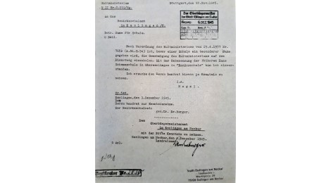 Genehmigung zur Namensänderung durch das Kultministeriums, 1945
