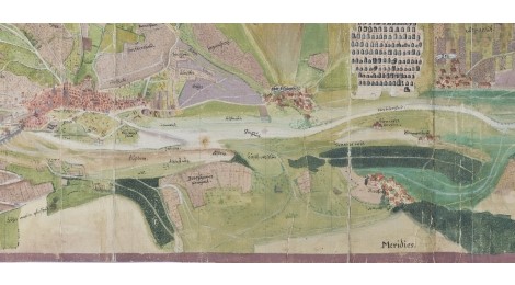 Topographische Lage: Berkheim unten rechts am Rand der Filderebene, am linken Bildrand die Reichsstadt Essilngen