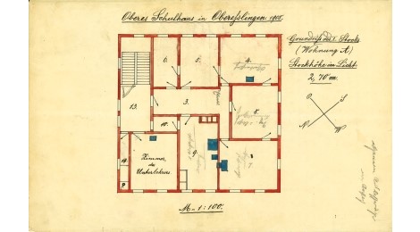 Grundriss der Lehrerwohnung, 1889