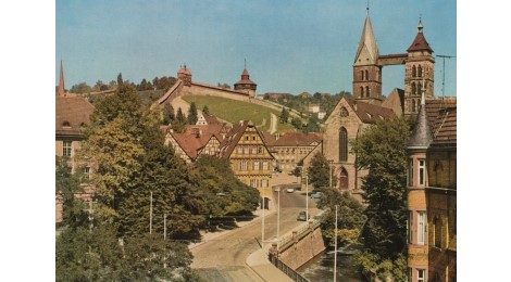 Sicht auf die Burg mit Burgberg vom Schelztorturm aus, 1950er Jahre