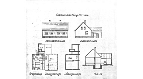 Plan mit Grundrissen für die Siedlungshäuser in Sirnau